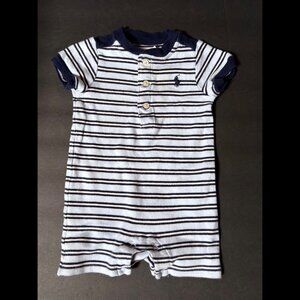 Ralph Lauren One Piece Pajama 6M Toddlers Blue White Striped Shorts Henley
